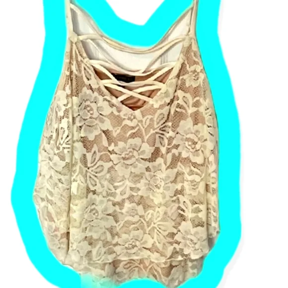 Express Tank Top Womens Small White Tiered Lace Strappy Business Casual Career - Picture 2 of 8